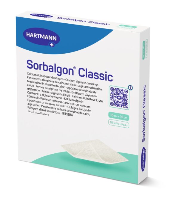 Opatrunek alginianowy Sorbalgon Classic 10 x 10 cm, 10 sztuk, REF:999013