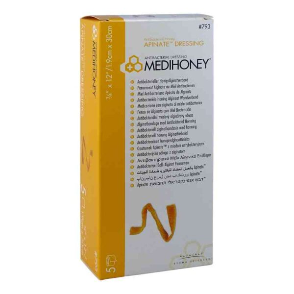 Opatrunek alginianowy z miodem Manuka Medihoney Apinate 1,9x30cm, 1 sztuka, REF:793