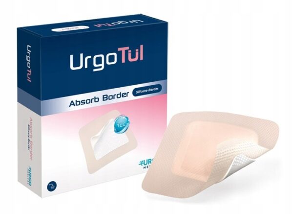 UrgoTul Absorb Border 8x8cm przylepny opatrunek lipidowo-koloidowy z pianką, 1 sztuka, REF: 552804