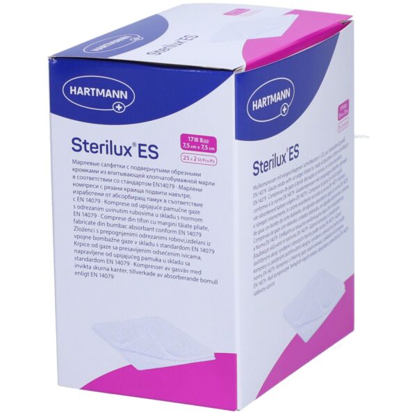 Jałowe kompresy gazowe Sterilux ES 8W 17N 7,5x7,5cm, opakowanie 50 sztuk, REF: 205021