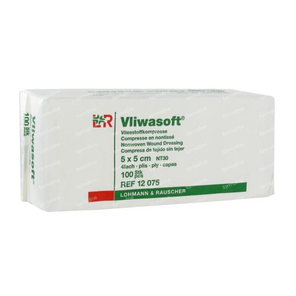 Kompresy włókninowe Vliwasoft, niejałowe, 5cm x 5cm, 100 sztuk, REF: 12075