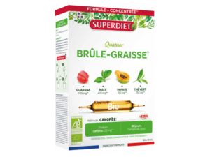 SuperDiet Quatuor Brûle-graisse Bio, BIO SPALACZ TŁUSZCZU, guarana+mate+papaja+zielona herbata, suplement diety wspomagający rozkład tłuszczów, 20x10ml, ampułki, NIŻSZA CENA NA START