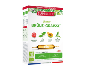 SuperDiet Quatuor Brûle-graisse Bio, BIO SPALACZ TŁUSZCZU, guarana+mate+papaja+zielona herbata, suplement diety wspomagający rozkład tłuszczów, 20x10ml, ampułki, NIŻSZA CENA NA START