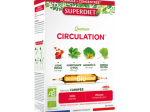 Superdiet Quatuor Circulation Bio, kwartet krążenie, kasztanowiec+oczar+winorośl+ginkgo biloba, suplement diety wspomagający krążenie żylne, 20x10ml, ampułki, NIŻSZA CENA NA START