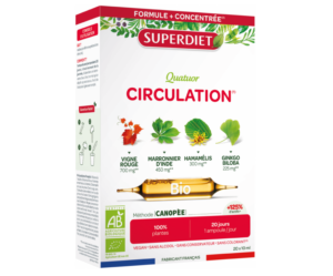 Superdiet Quatuor Circulation Bio, kwartet krążenie, kasztanowiec+oczar+winorośl+ginkgo biloba, suplement diety wspomagający krążenie żylne, 20x10ml, ampułki, NIŻSZA CENA NA START