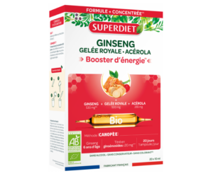 SuperDiet Ginseng Gelée Royale Acérola Bio, booster energii, żeńszeń+mleczko pszczele+bio acerola, suplement diety wspierający witalność, 20x10ml, ampułki, NIŻSZA CENA NA START