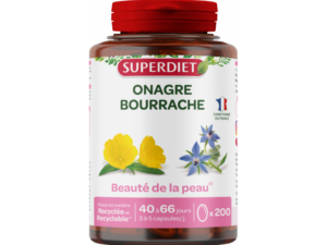 Superdiet Onagre Bourrache, suplement diety wspierający piękno skóry, oleje z wiesiołka i ogórecznika, 200 kapsułek, NIŻSZA CENA NA START