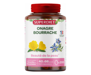 Superdiet Onagre Bourrache, suplement diety wspierający piękno skóry, oleje z wiesiołka i ogórecznika, 200 kapsułek, NIŻSZA CENA NA START